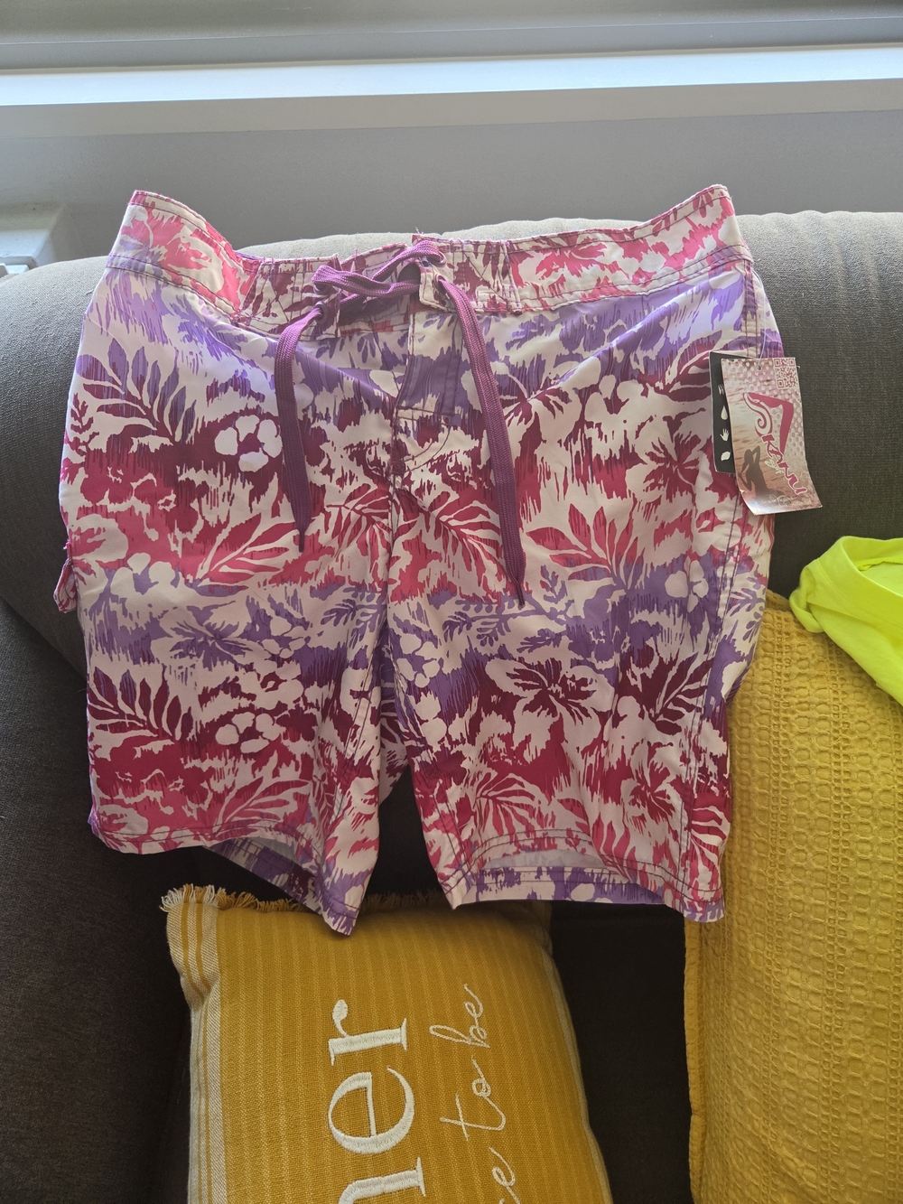 Kanu Surf Pink & Purple Floral Drawstring Athletic Shorts